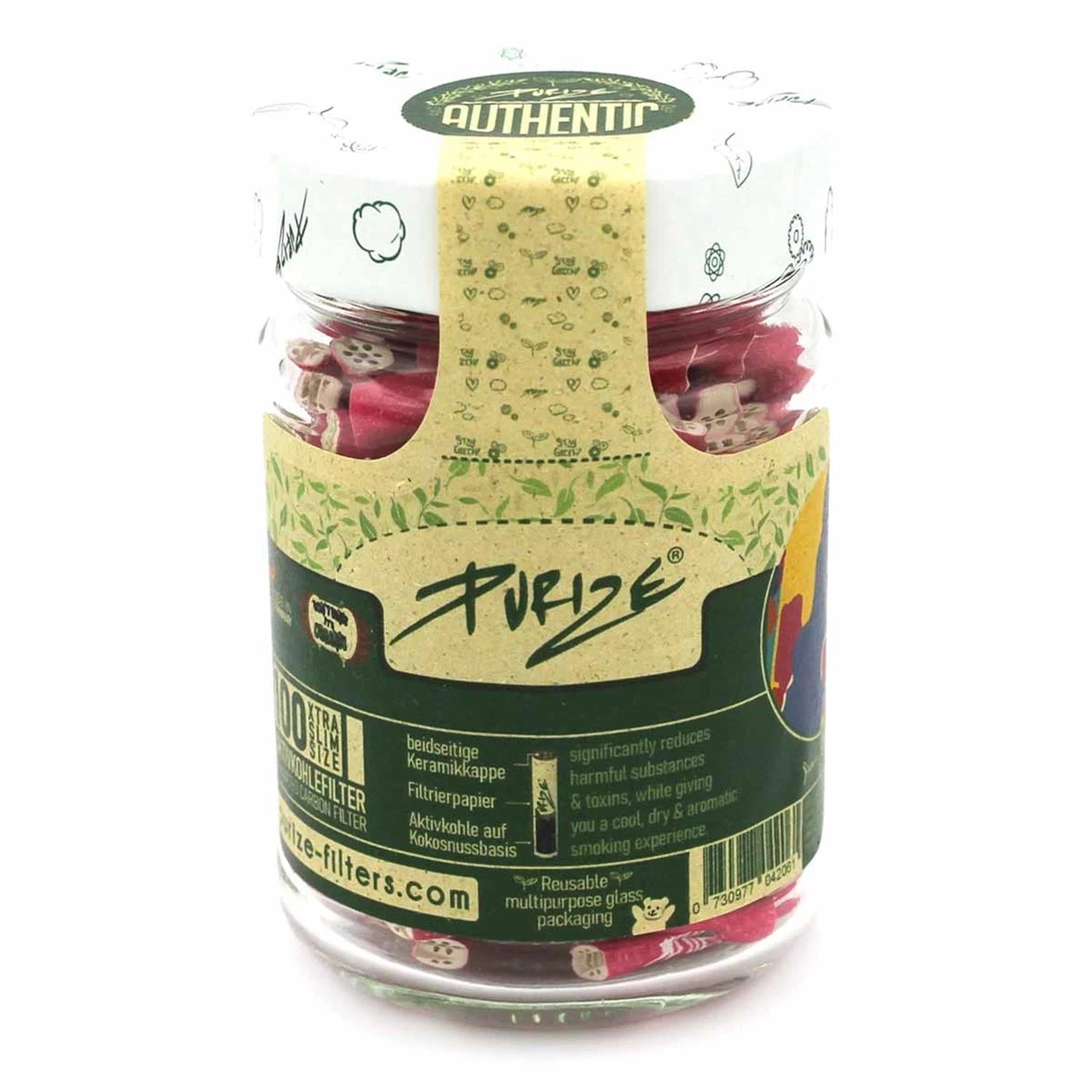 PURIZE Aktivkohlefilter XTRA Slim 6mm verschiedene Farben (100er Glas) PURIZE